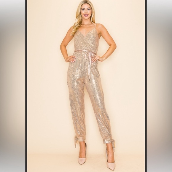 Ina Pants - Gold Sequin Jumpsuit with side Alire NWT